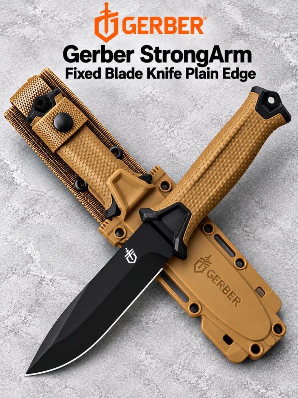 Gerber StrongArm Fixed Blade Knife Plain Edge Coyote Brown New in Box